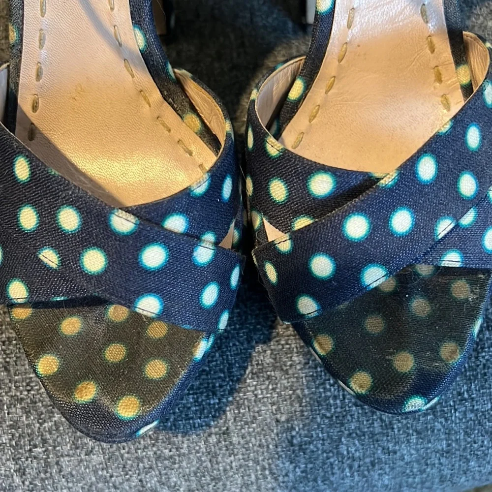 Miu Miu platform, 6 inch polka dot open toe heels from Nordstrom. Size 37 - Picture 5 of 11